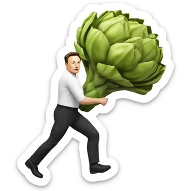 Elon musk running with a artichoke  sticker