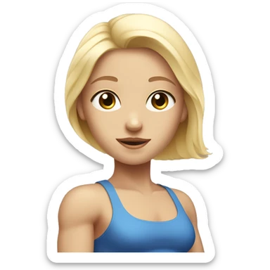 skin care, blonde girl with Blue Eyes and Muscles, half body sight sticker