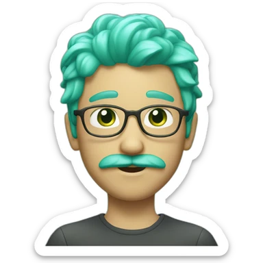 3d emoji of a 18 years boy with green-cyan hairs and green-cyan mustache  sticker