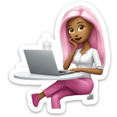 tired barbie with laptop drinking a lot of coffee sticker