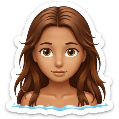 A tanned girl's face wet long brown hair sticker