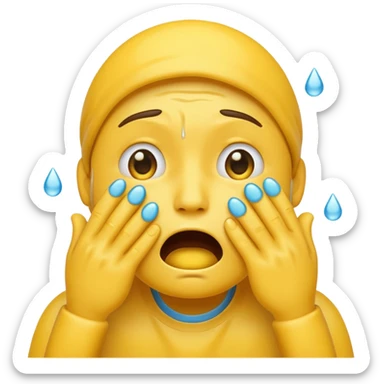 A shocked emoji cryying with his hand sticker
