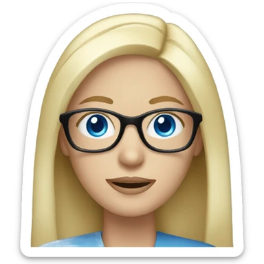 blonde pale white woman with blue eyes and glasses working on laptop sticker