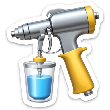 metal spray gun with clear sealed cup attached sticker