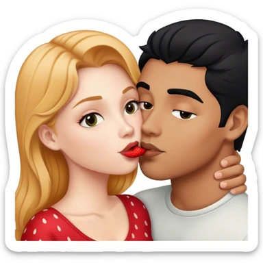 Strawberry blond white girl kissing Latino black hair guy  sticker