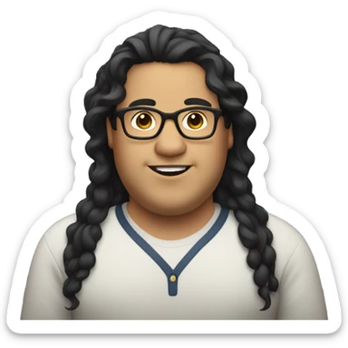 chubby man with glasses and long black curly hair no mustache sticker