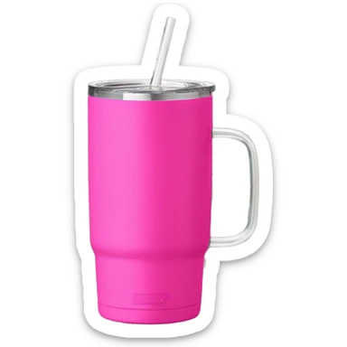 Bright pink 40oz Stanley tumbler with handle with clear straw sticker