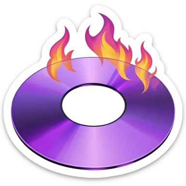 A minimalist CD disc with a subtle fire design, purple flames sticker