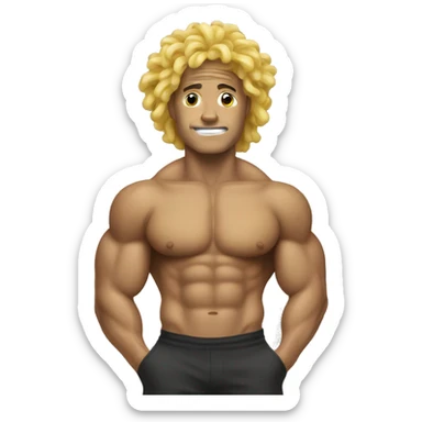 Body builder with ramen noodle hair sticker
