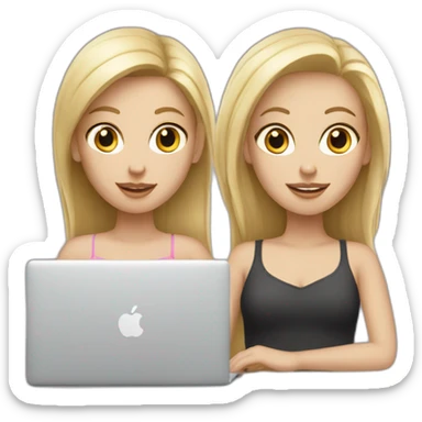 two white girls with blond hair with a MacBook sticker