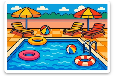 swimming pool, vibrant cartoon style sticker