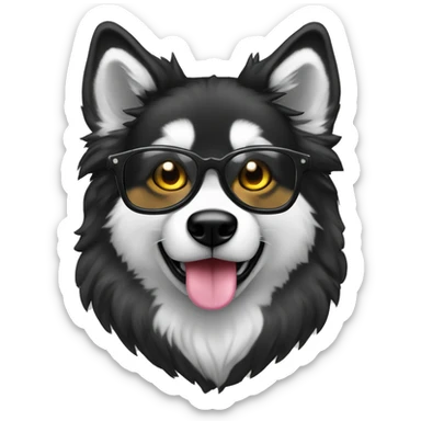 Lobo siberiano negro con blanco con heterocromia riendo con gafas  sticker