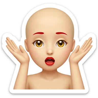 emoji with big anime like eyes like big cute eyes, puckered lips, red cheeks, Little excited clasp with their hands up by their cheeks, yellow skilled emoji no hair  sticker