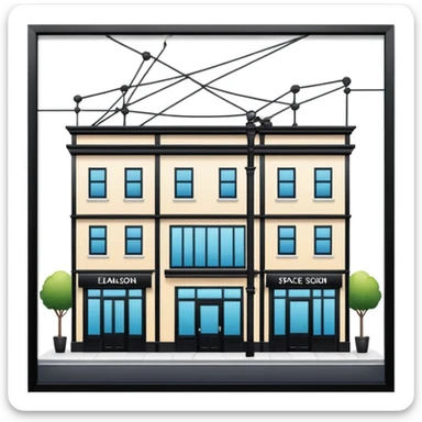 three separate beauty salon buildings spaced apart connected by lines like a network sticker