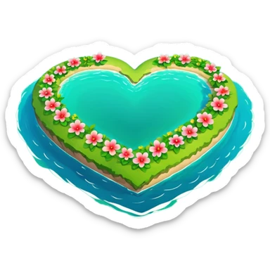 A heart as a island with green and flowers on it sticker