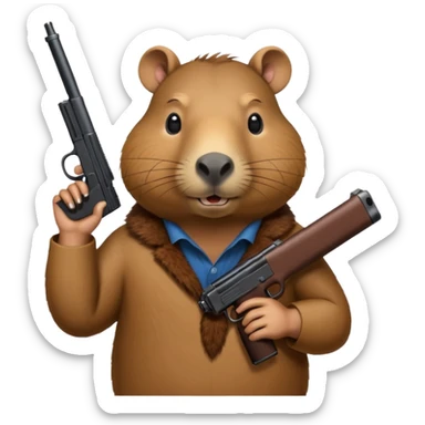 capybara holding a gun sticker