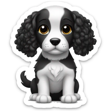 Perro beldó inglés blanco i negro con una chica con cabello rizado  sticker