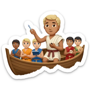 Mans op heuvel aan hetschrijven, terwijl overkant meer varen in midden van storm
In tijd van romein!
EN graag boot in romein tijd, kleine houten boot met 8 personen 
Varen meer, terwijl grote storm en golven sticker