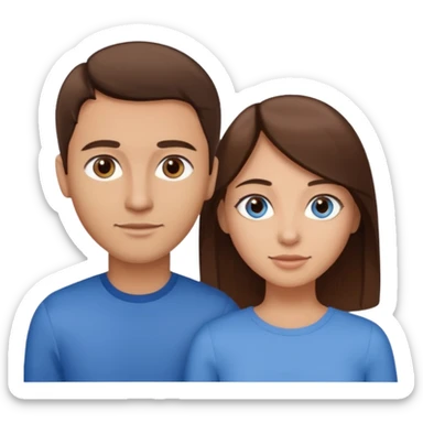 couple homme cheveux raide châtains et yeux bleu et femme cheveux raide chatains et yeux marron sticker