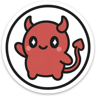 little alchemy style icon
subject: crimson devil
border: medium-black
shape: round, circular
background: white
style: full color fill with medium black outlining sticker