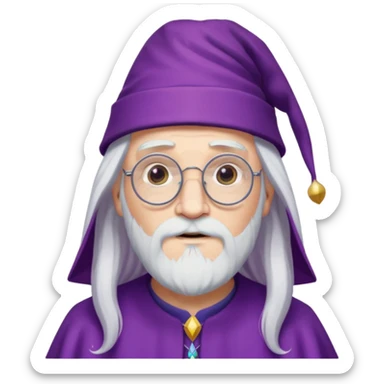 dumbledore, long white hair, wear purple magic hat, glasses sticker