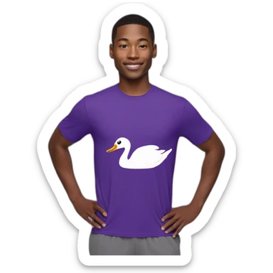 Boy Runner in purple T-shirt and swan logo sticker