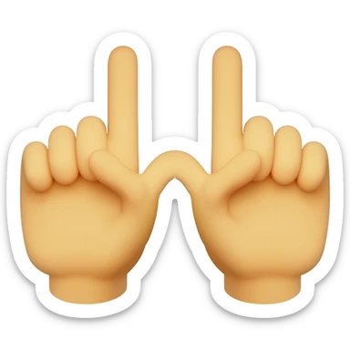 Deux mains emoji réalistes côte à côte, paumes face avant, index et majeur levés pour former un W, fond blanc simple, style emoji iPhone, image nette, sans bruit. sticker