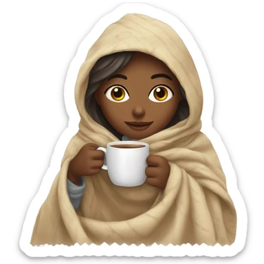 Girl drinking coffee, with a cozy blanket sticker