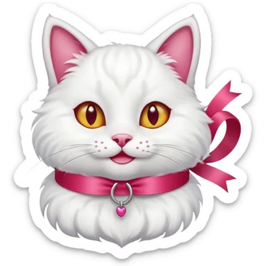 White cat, smiling, with a dangling ribbon on its head
 sticker