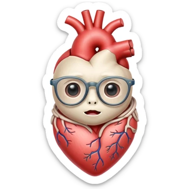 Quiero un corazón anatómico pintado en lápiz con colores pasteles a la vez tienen que ser realista Chibi Kawaii con boca y ojos unos lentes. Borde blanco para sticker sticker