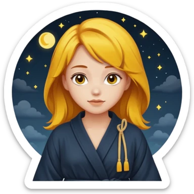 cute and sexy girl with bright yellow-brown hair in a dark sky pallete robe sticker