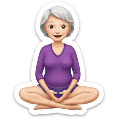 mulher idosa com as pernas cruzadas e maos em cima da pelve  sticker