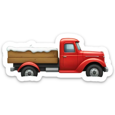 little red truck hauling a christmas tree sticker