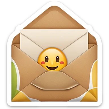 blank greeting card open with brown envelope next to it sticker