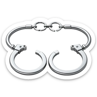 A pair of elegant handcuffs emoji made of silver chrome, smooth rounded design, glossy metallic reflections, luxury fetish aesthetic, minimal iOS emoji style, centered, clean white background sticker