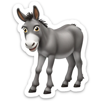 Full body miniature donkey with a happy face smiling with its head turned no white stripe sticker