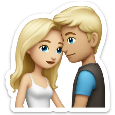 a couple, blonde blue eyed boy with brown haired eyed girl kissing sticker