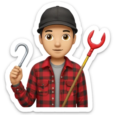 vit Ung man med svart keps röd gul rutig flanellskjorta hållandes en båtshake med stor torsk sticker