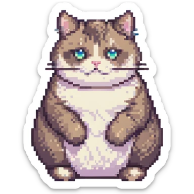 sitting chubby pixel art cat sticker
