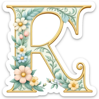 White pastel flowery romantic alphabet letter sticker