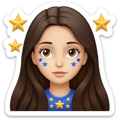 brunette long hair girl with stars instead of eyes on face where eyes should be sticker