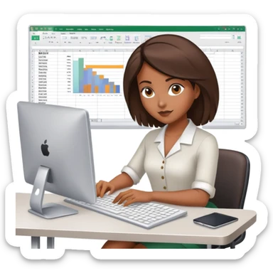 brown female editing excel sheet on a computer at a desk sticker