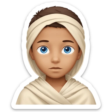 blue eyed desert child cowered with creme cloth sticker