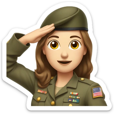 Just shoulders White woman long brown hair in army uniform salute   sticker