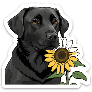 Black Labrador and sunflower  sticker