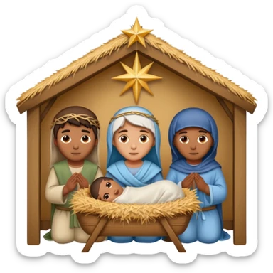 nativity scene in a manger with humans with Mediterranean skin color sticker