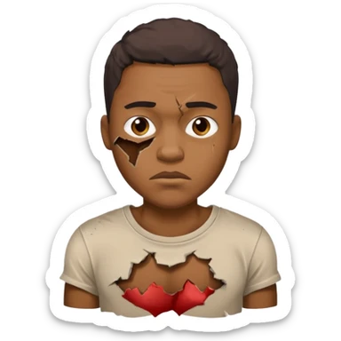 Bruised African American guy with torn up tee shirt sticker