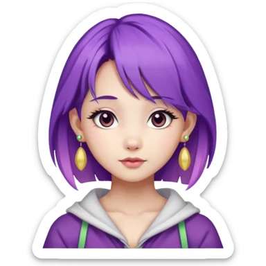 purple haired girl, asian, bunny eared and earrings sticker
