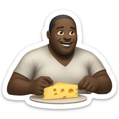 A fat black guy eating cheese sticker