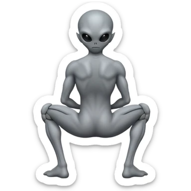 fullbody gray alienon his knee BACKVIEW sticker